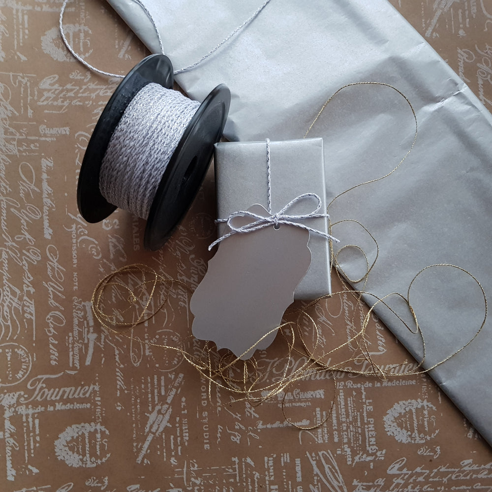Cufflinks or Tie Clip wrapped in Kraft Silver Gift Wrap