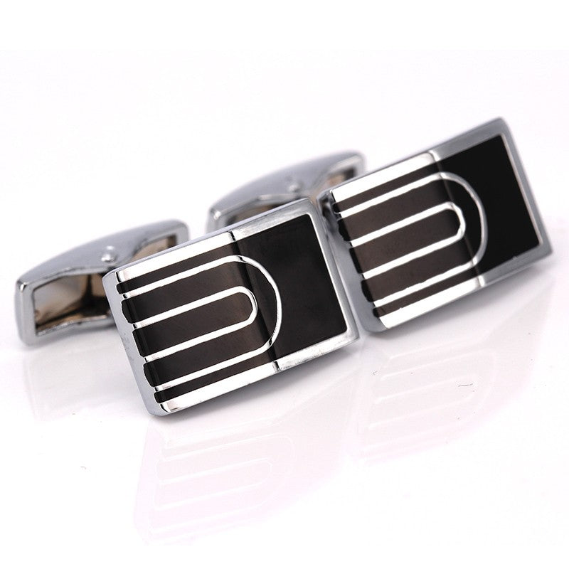 Cufflink - Silver & black - U design