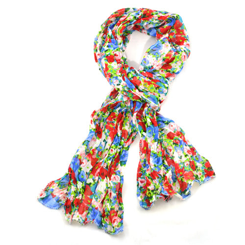 Floral Scarf | Red, blue, green & white | Unique Gift Ideas for Her | for Mom | for Women | for Females | for Wife | for Sister | for Girlfriend | for Grandma | for Friends | for Birthday | Gifting Made Simple