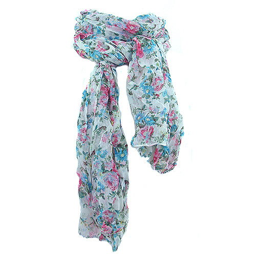 Floral Scarf - Turquoise, pink & green