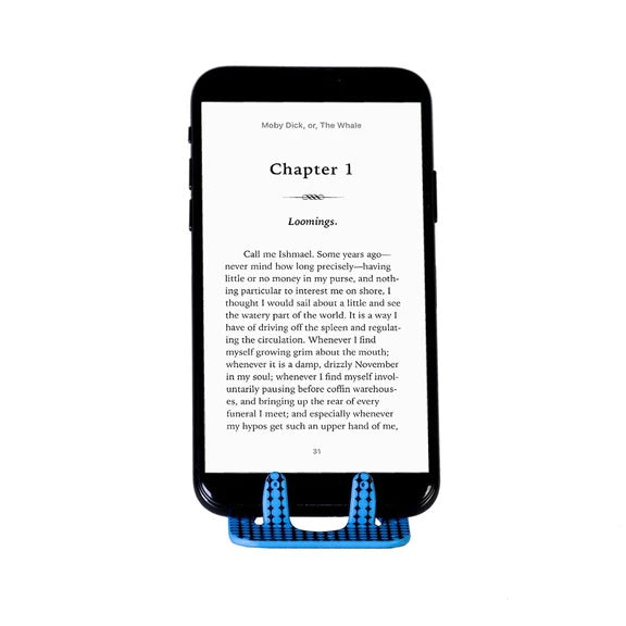 Thinking Gifts Flexistand Phone Stand | Blue Dots | In Use Portrait | Unique Gift Ideas for Her | for Mom | for Women | for Females | for Wife | for Sister | for Girlfriend | for Grandma | for Friends | for Birthday | Gifting Made Simple | Unique Gift Ideas for Him | for Dad | for Men | for Males | for Husband | for Brother | for Boyfriend | for Grandad