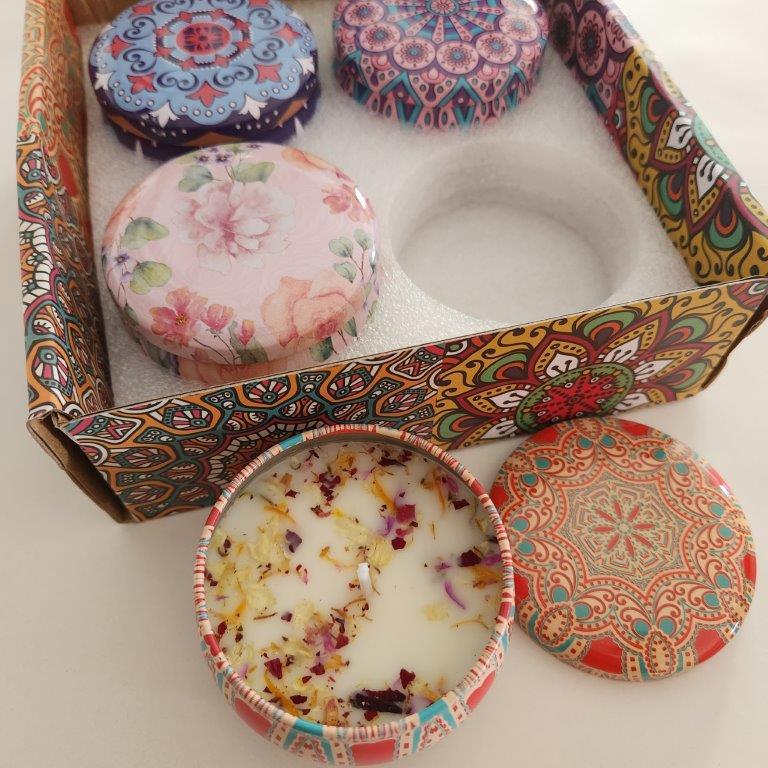Mandala Candle Gift Set | Box Open and One Candle Open| Bespoke Gift Boxes | In box | Unique Gift Ideas for Her | for Mom | for Women | for Females | for Wife | for Sister | for Girlfriend | for Grandma | for Friends | for Birthday | Gifting Made Simple
