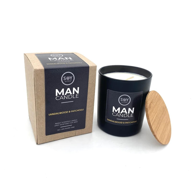 SoyLites Man Candle | Sandalwood | Unique Gift Ideas for Friends | for Birthday | Gifting Made Simple | Unique Gift Ideas for Him | for Dad | for Men | for Males | for Husband | for Brother | for Boyfriend | for Grandad