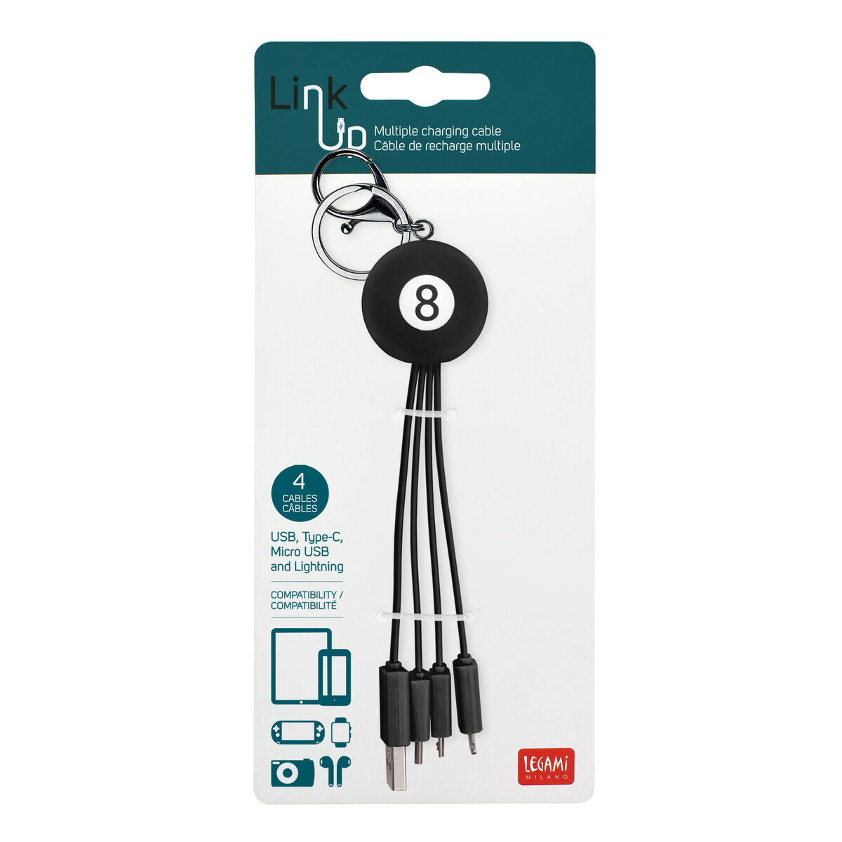 Legami Charging Cable 8 Ball | Packaging | Unique Gift Ideas for Her | for Mom | for Women | for Females | for Wife | for Sister | for Girlfriend | for Grandma | for Friends | for Birthday | Gifting Made Simple | Unique Gift Ideas for Him | for Dad | for Men | for Males | for Husband | for Brother | for Boyfriend | for Grandad